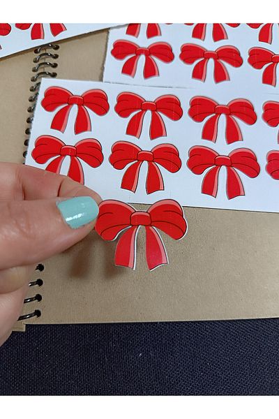 Pink Swan Craft مجموعة ملصقات الشريط الأحمر (40 قطعة ملصقات 2.8 سم × 3.5 سم)