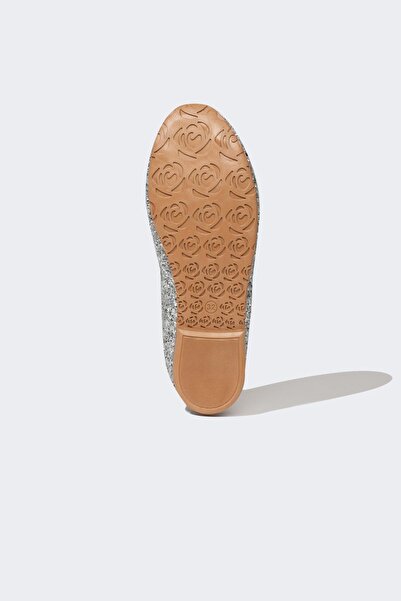 DeFacto Girl's Flat Sole Single Strap Faux Leather Glitter Silver Ballerinas Z0328A6Ns