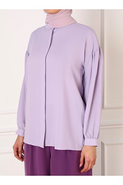 Refka Balloon Sleeve Satin Shirt - Powder Lilac - Refka