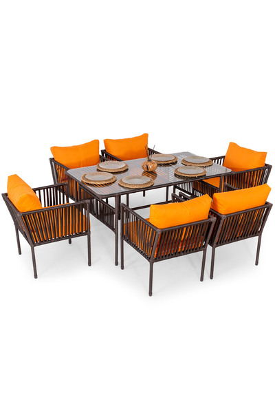 Eymense Hilda Alüminyum Bahçe Yemek Takımı Turuncu  6 Kişilik