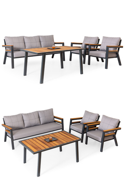 Eymense Palu Alüminyum Bahçe Oturma Grubu 3+1+1+Sehpa