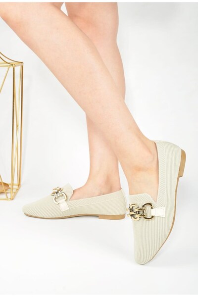 İmerShoes Жіночі бежеві трикотажні балетки на низькому каблуці з ланцюжком і пряжкою, еластичні, легкі, дихаючі, 1997-2