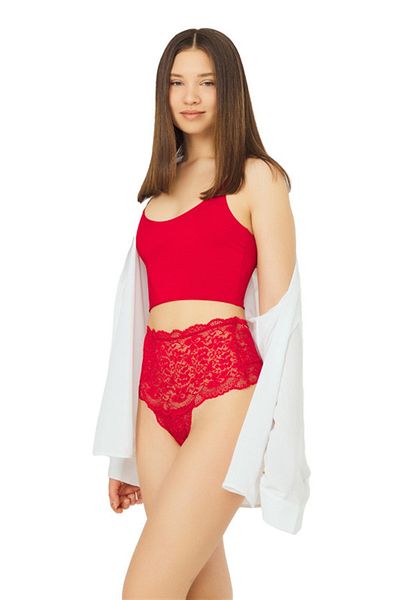 Cottonhill Red Lace Elastic Detailed High Waist Women's Thong Panties