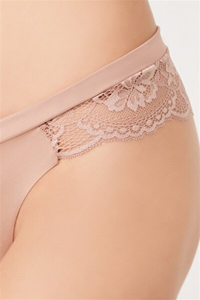 Cottonhill Kahverengi Arkası Dantelli Lazer Kesim Kadın Brezilya Külot