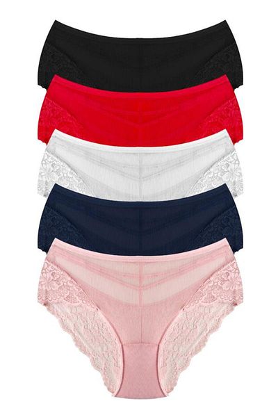 Cottonhill Slip de bikini pentru femei de mărime mare, cu dantelă și piatră, din tul transparent, pachet de 5