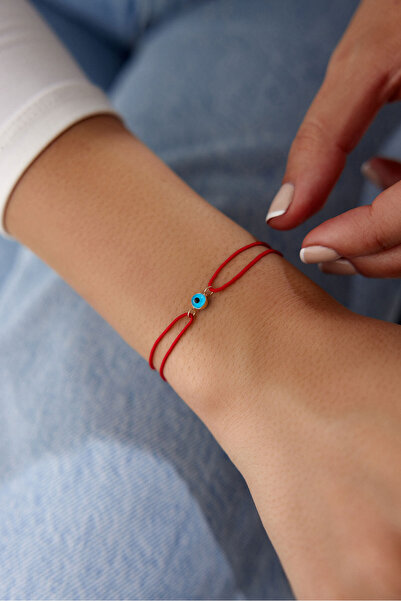 YAVUZ KUYUMCULUK 14 Ayar Altın Nazar Boncuğu Kırmızı İp Bileklik