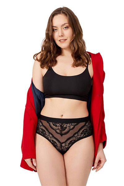 Cottonhill Schwarze Spitze, transparenter Rücken, Plus-Size-Bikini-Höschen