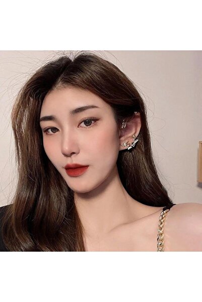 skycott 2 Adet taşlı kelebek küpe kaplama klipler küpe manşet klipsli küpe Kore Parlak Kelebek Kulak Klipsi