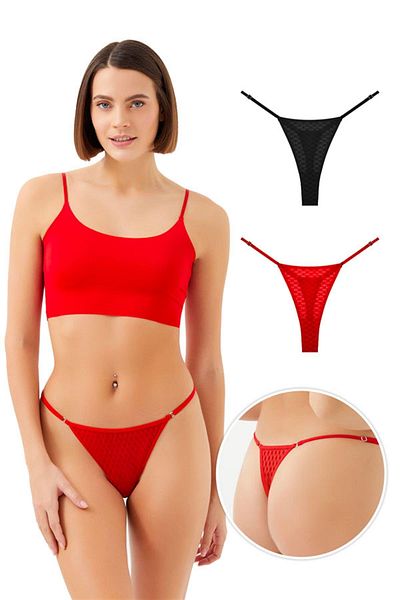 Cottonhill Chiloți tanga pentru femei din tul cu buline elastice, pachet de 2