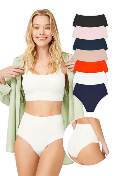 Cottonhill Chiloți de bikini de bază tăiați cu laser cu talie înaltă, pachet de 7
