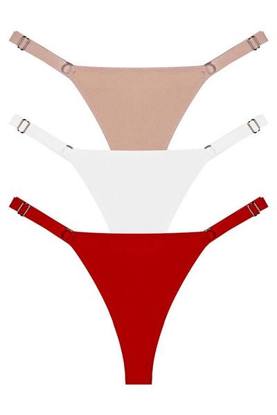 Cottonhill Ring Detailed Adjustable Elastic Women's Thong Panties 3-Pack