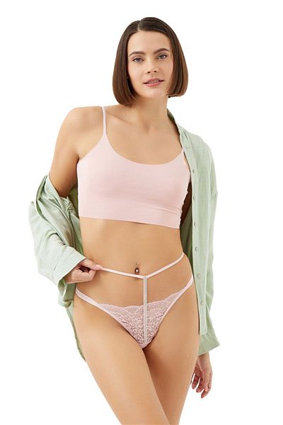 Cottonhill Powder Ruched Stone Detailed Adjustable Elastic Women's Thong Panties