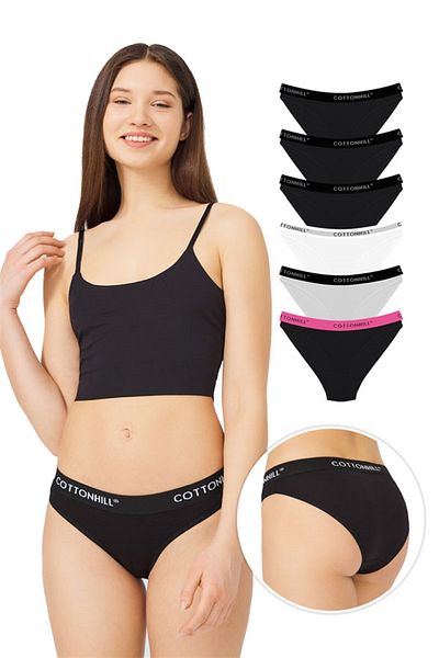 Cottonhill Pachet de 6 - Chiloți de bikini de bază din bumbac pentru femei