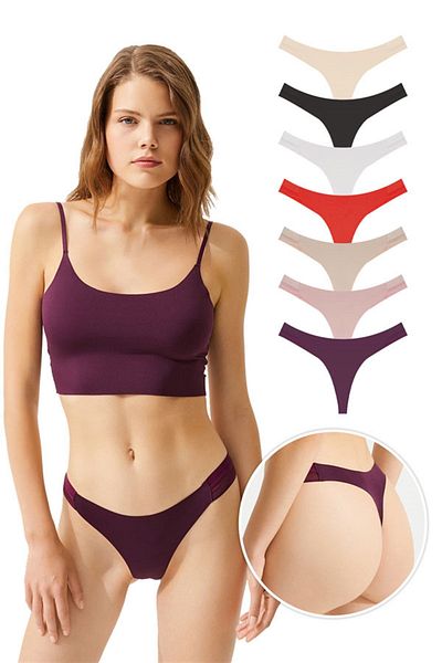Cottonhill Laser Cut Mesh Rubber Detailed Women's Thong Panties 7-Pack