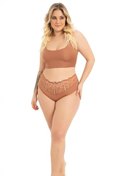 Cottonhill Dantel ve Taş Detaylı Lazer Kesim Büyük Beden Kadın Bikini Külot 5'li Paket