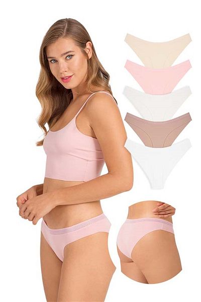 Cottonhill Chiloți de bikini tăiați cu laser cu elastice din plasă Pachet de 5