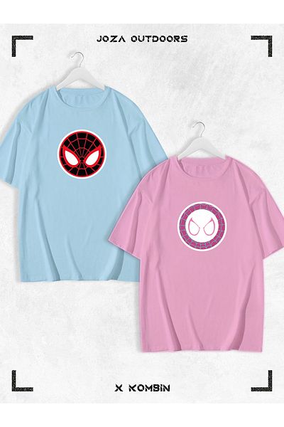 Joza Outdoors Spiderman Gwen Printed Unisex Oversize Tshirt - Συνδυασμός Ζευγαριού, Αγαπημένο πολύχρωμο σετ 2 τεμαχίων