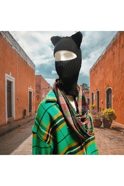 FG KONNİCHİWA قناع ثلج محبوك من BALAKLAVA ذو أذنين مع دب