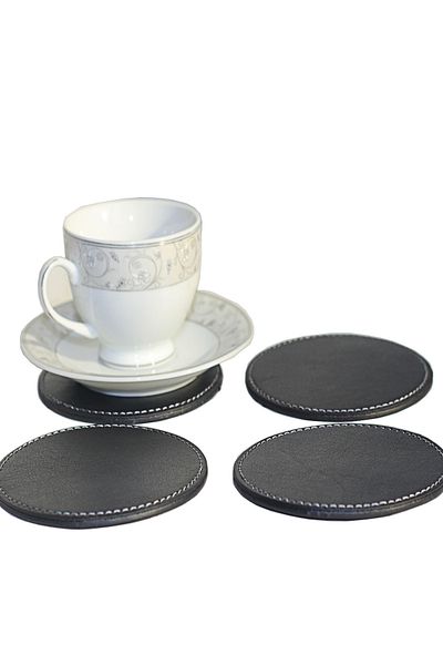Arkem Black Leather Coaster, Cup, Cup, Mug, Coaster 4 Pieces
