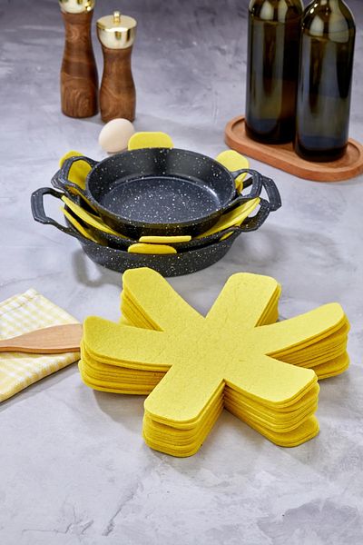 garaccu Pan Anti-Scratch, Pyrex Protector, Felt Pot Protector, Felt Pot Mat 3 Pieces Yellow