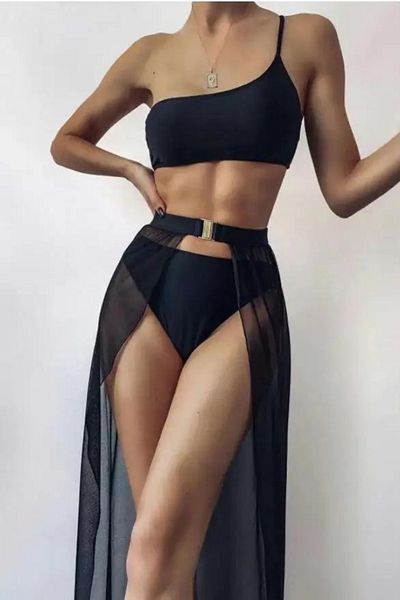 pistore Black Buckle Chiffon Skirt Pareo Beach Dress