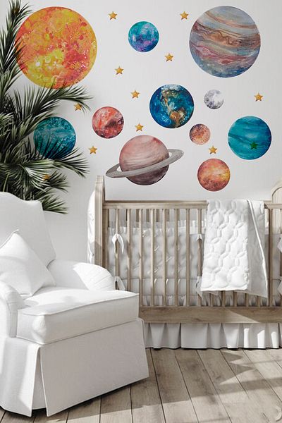 TUGİBU Planets and Solar System Themed Kids Room Wall Sticker Set