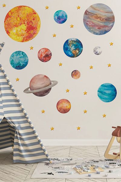 TUGİBU Planets and Solar System Themed Kids Room Wall Sticker Set