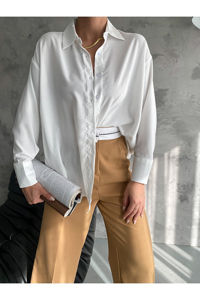 BE CHİC CAMASA LUNGA OVERSIZE DE FEMEI SALAȘ CU MÂNĂ BAT CU TEXTURA SATINATĂ PREMIUM MDA4487