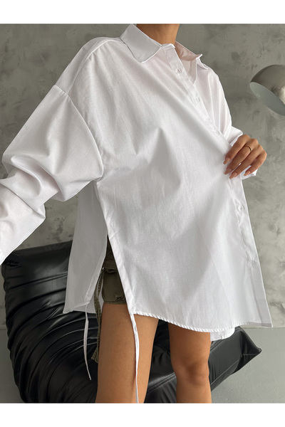 BE CHİC CAMASĂ LUNGA OVERSIZE DE BRODERIE PENTRU FĂMĂ DETALII SUR LATERALĂ PREMIUM POPLIN MDA44587