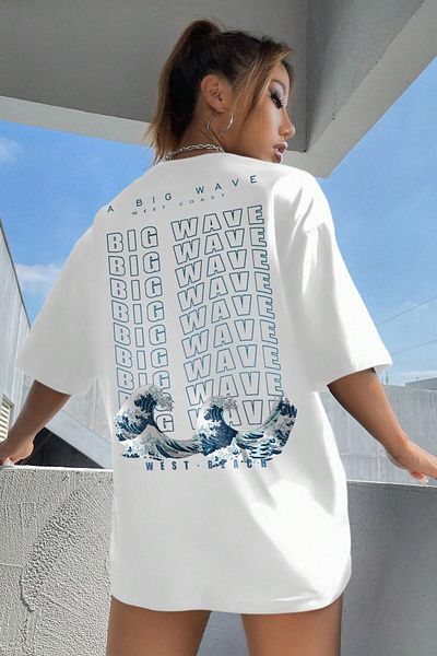 MODAGEN Unisex Big Wawe Printed Oversize T-shirt