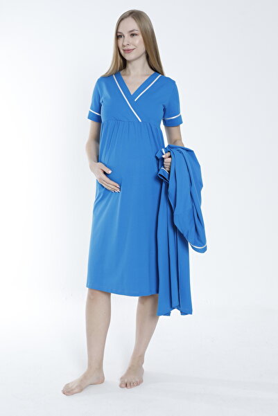 Miss Dünya Lissa Set cămașă de noapte pentru maternitate și maternitate cu dungi