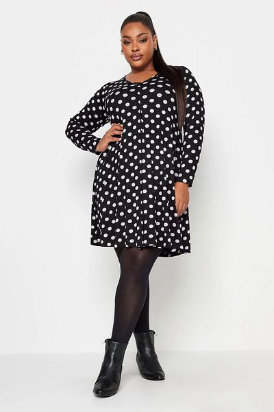Stil Diva Plus Size V-neck Long Sleeve Polka Dot Short Dress302738
