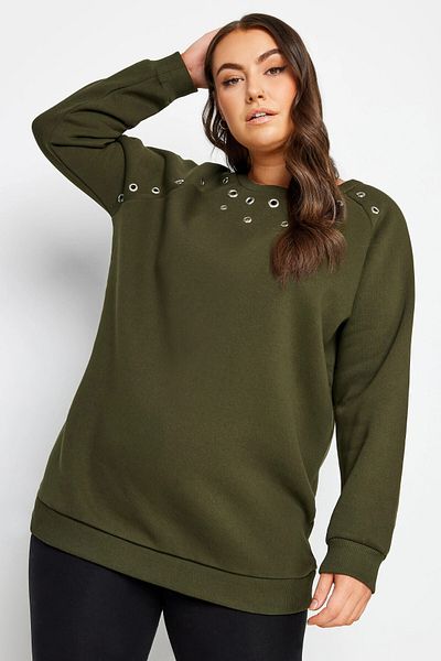 Stil Diva Large Size Crew Neck Eyelet Detailed Long Sleeve Sweatshirt302830