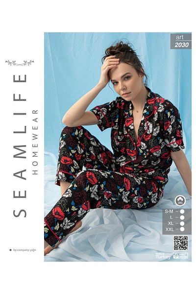 seamlife SET DE PIJAMASĂ DE CAMĂȘĂ ȚESUTĂ DĂMÂNĂ MÂNECĂ SCURTĂ