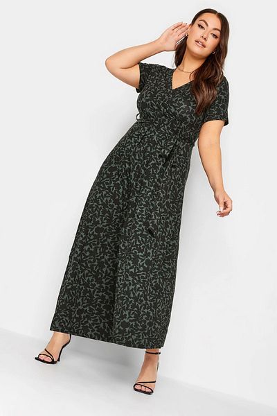 Stil Diva Plus Size V Neck Patterned Belted Lycra Half Sleeve Wrap Dress137585