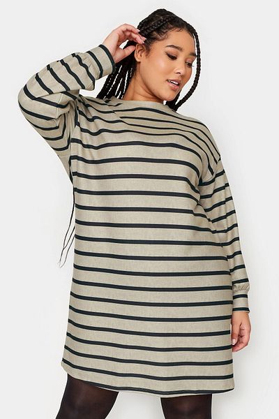 Stil Diva Plus Size Crew Neck Long Sleeve Striped Short Dress302882