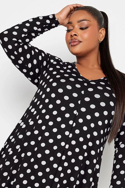 Stil Diva Plus Size V-neck Long Sleeve Polka Dot Short Dress302738