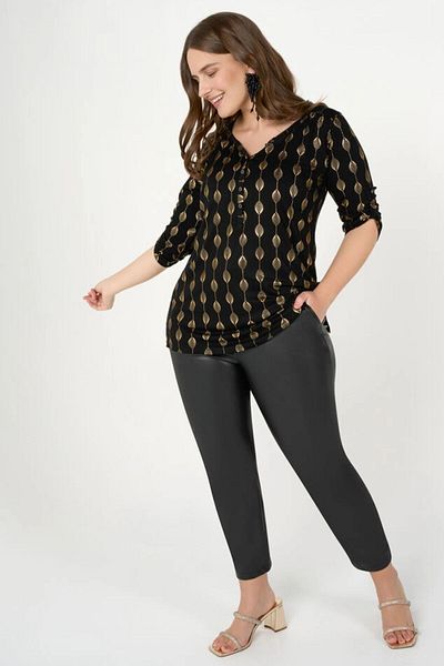 Stil Diva Plus Size V-Neck Snap Buttoned Fakir Sleeve Long Cut Blouse E15244
