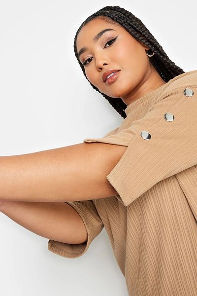 Stil Diva Plus Size Crew Neck Button Detailed Half Sleeve Mini Dress302783
