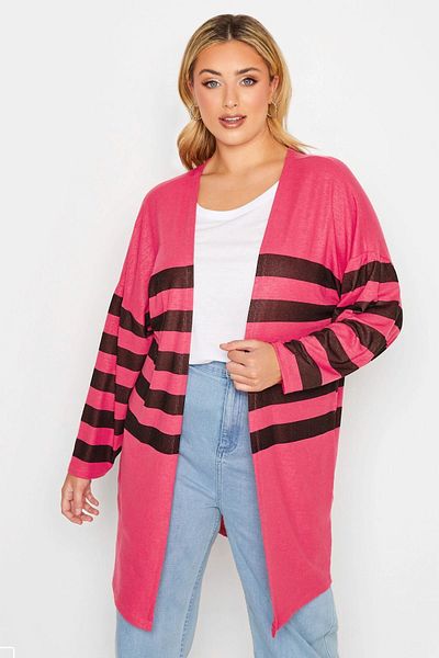 Stil Diva Μακρυμάνικη ριγέ Midi λεπτή ζακέτα - Plus Size 301569