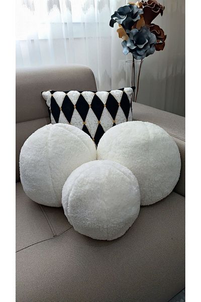 oneplise 3-Piece Throw Pillow / Pillow 2 Large Ecru / 1 Small Ecru (42cm / 25cm)
