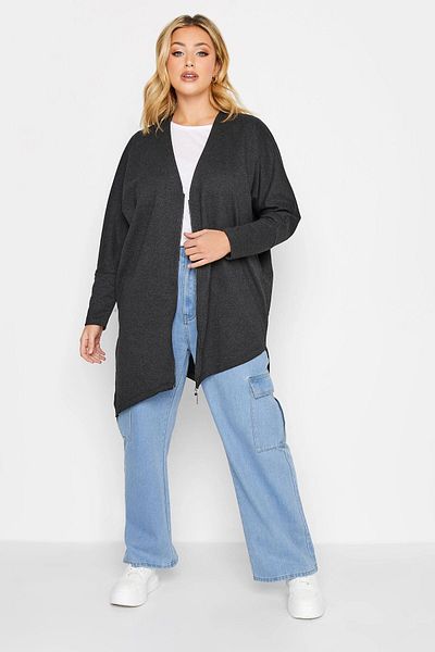 Stil Diva Plus Size Asymmetrical Cut Zippered Long Sleeve Cardigan301222