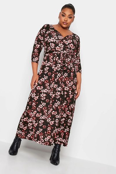 Stil Diva Plus Size V-neck Patterned Belted Short Sleeve Wrap Dress302638