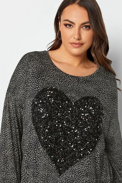 Stil Diva Plus Size Slit Detailed Polka Dot Sequined Long Sleeve Crew Neck Blouse302497