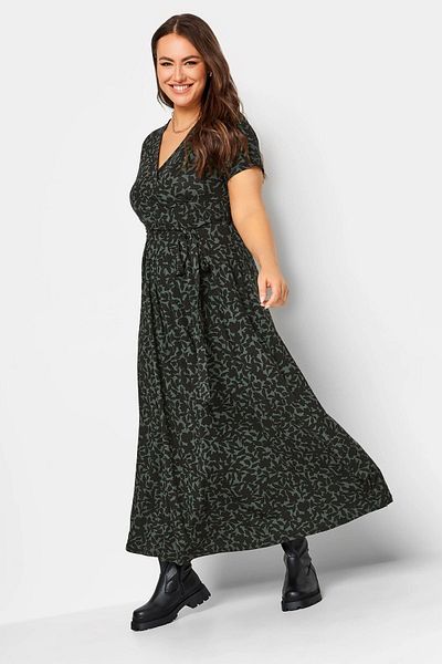 Stil Diva Plus Size V Neck Patterned Belted Lycra Half Sleeve Wrap Dress137585