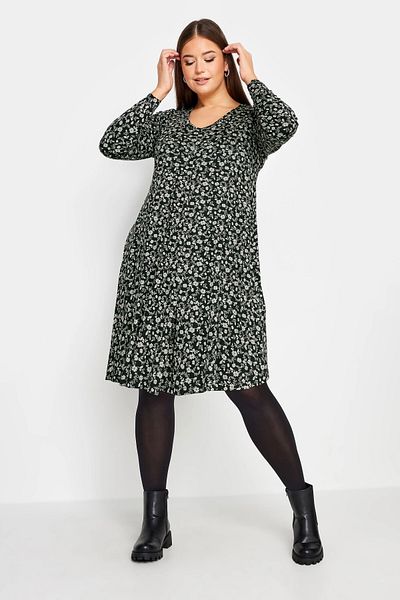 Stil Diva Plus Size V-neck Floral Print Long Sleeve Short Dress302734