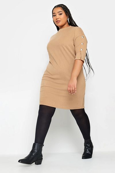 Stil Diva Plus Size Crew Neck Button Detailed Half Sleeve Mini Dress302783