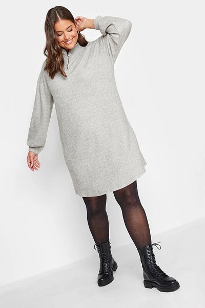 Stil Diva Plus Size Collar Zipper Long Sleeve Midi Dress302617