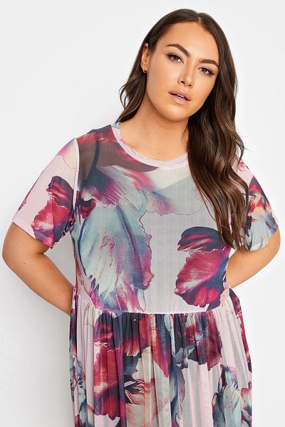Stil Diva Plus Size Crew Neck Lined Patterned Midi Length Tulle Dress302707