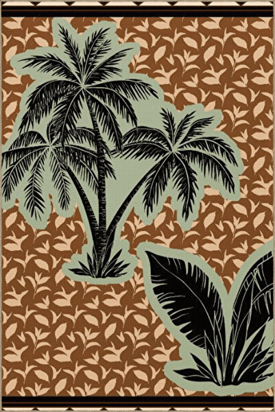 Rugs Modern Halı Кафяв модерен декоративен килим с десен на тропически палмов...